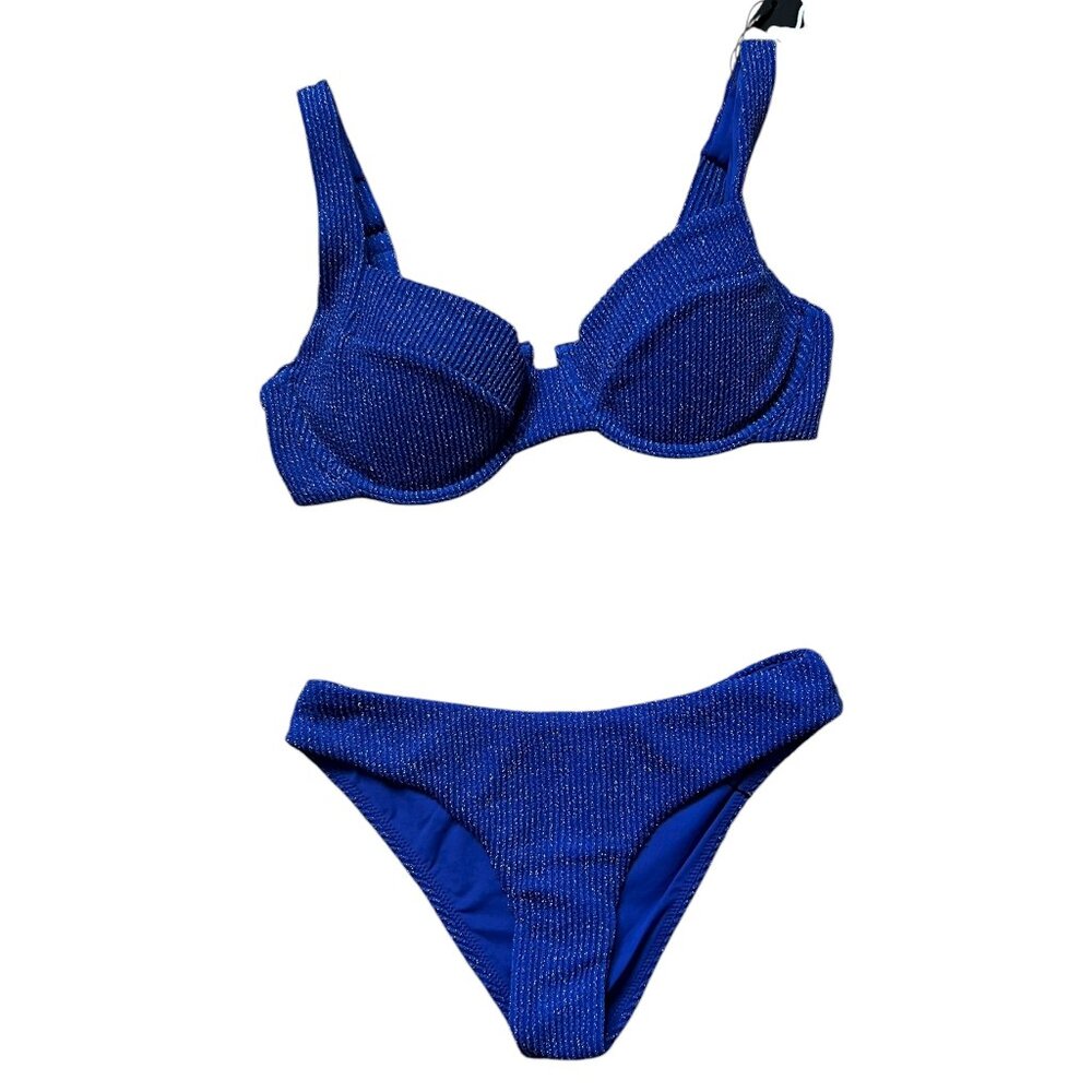 VETCHY NEW Laguna Lurex Bikini Set In Royal Blue Shimmer Size L/XS